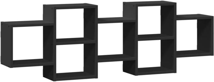 The Living Store Wandschap 129x18x42 cm bewerkt hout zwart Wandplank Houten Kast Opslagoplossing Minimalistisch Meubilair Zwevend Rek