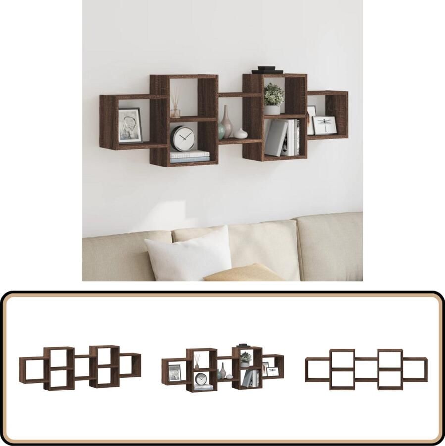 VidaXL Wandschap 129x18x42 cm Bruin Eiken Hout Wandplank Houten Plank Opbergplanken Zwevend Rek Decoratief Wandrek