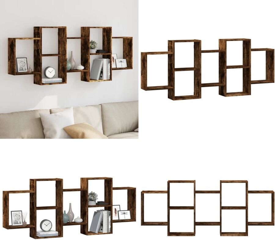 VidaXL Wandschap 159x18x65 cm bewerkt hout gerookt eikenkleurig Wandschap Wandschappen Wandplank Wandrek
