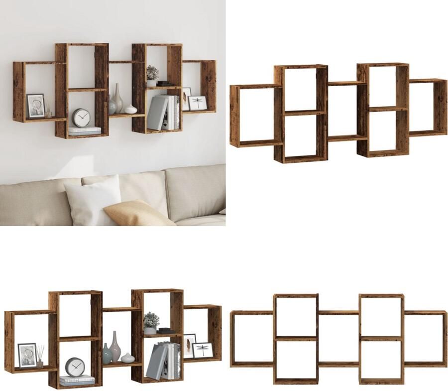 VidaXL Wandschap 159x18x65 cm bewerkt hout oud houtkleurig Wandschap Wandschappen Wandplank Wandrek