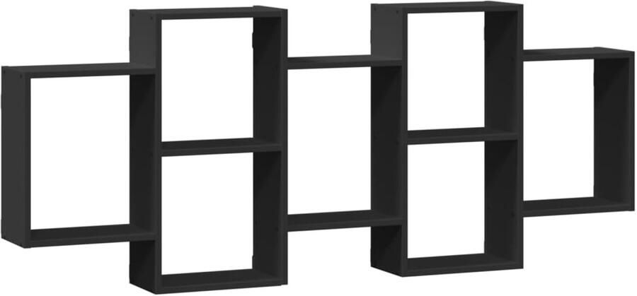 The Living Store Wandschap 159x18x65 cm bewerkt hout zwart Wandplank Houten Plank Opslagoplossing Muurschaps Minimalistisch Meubilair