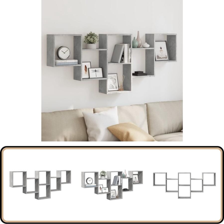 VidaXL Wandschap 159x18x66 cm Bewerkt Hout Betongrijs Wandplank Houten Plank Opslagoplossing Minimalistisch Design Zwevend Rek