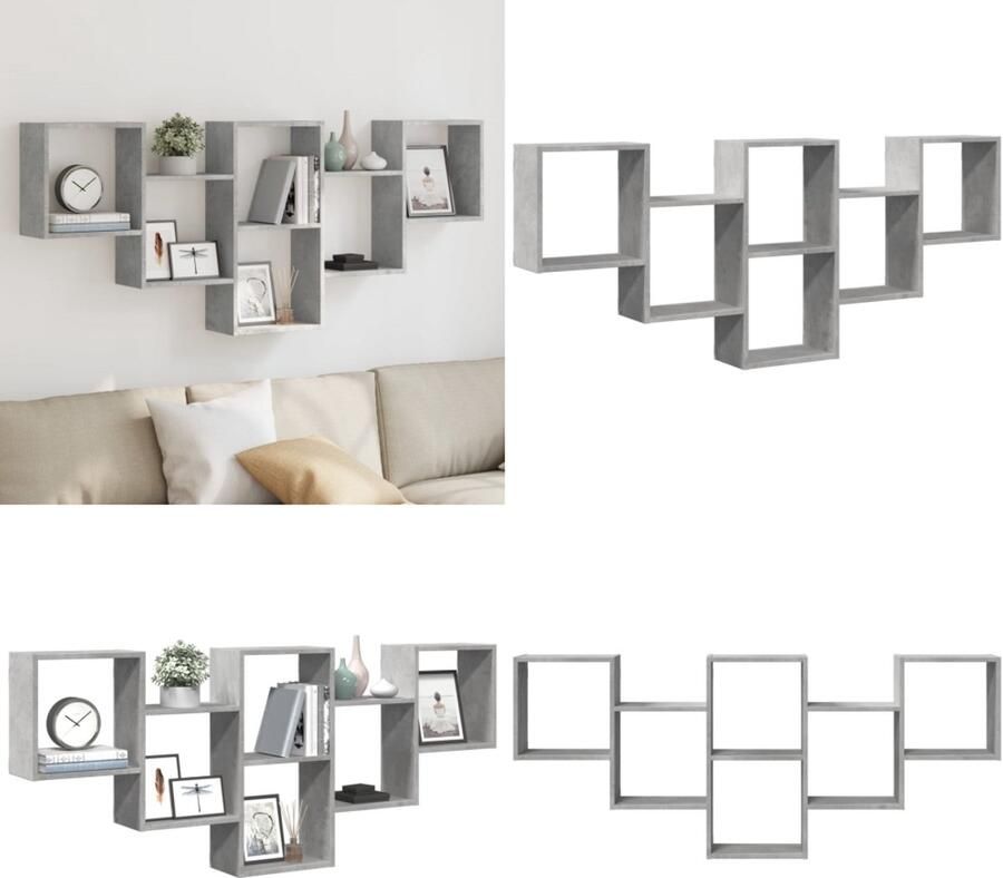 VidaXL Wandschap 159x18x66 cm bewerkt hout betongrijs Wandschap Wandschappen Wandplank Wandrek