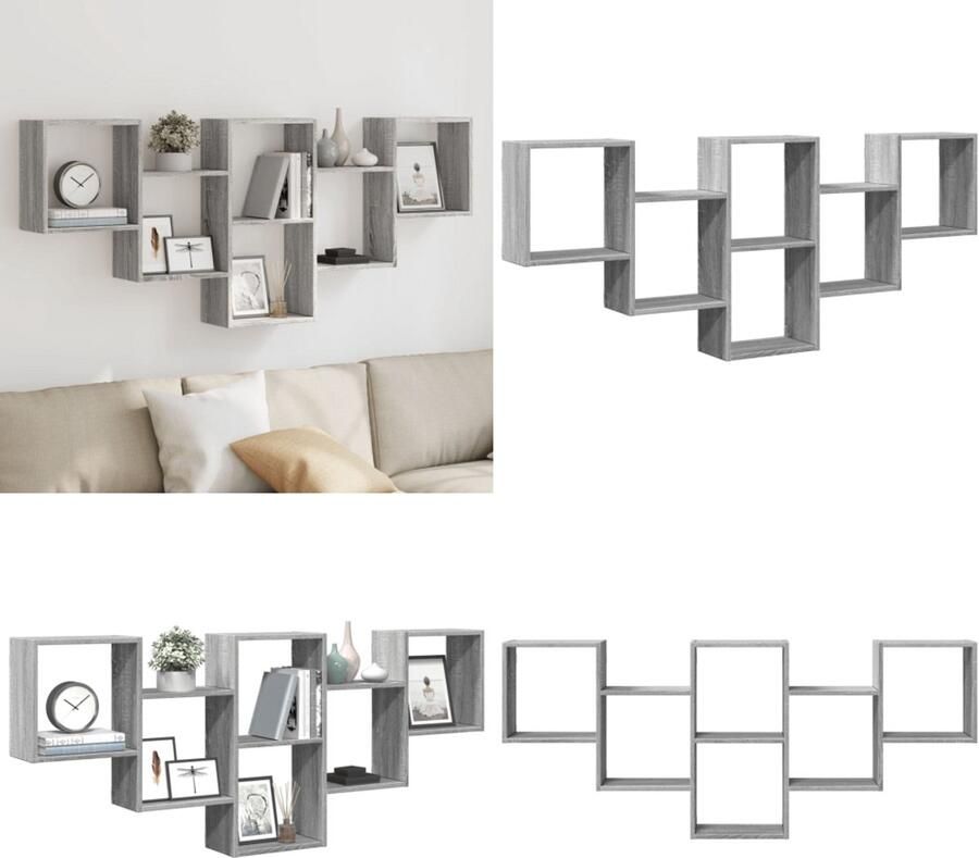 VidaXL Wandschap 159x18x66 cm bewerkt hout grijs sonoma eikenkleurig Wandschap Wandschappen Wandplank Wandrek