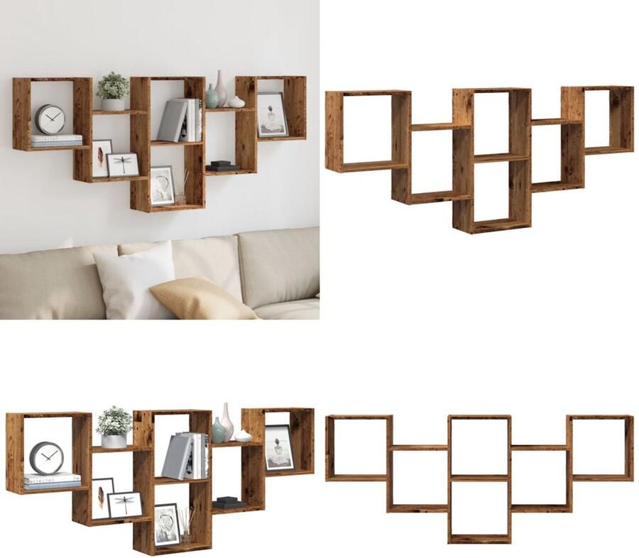 VidaXL Wandschap 159x18x66 cm bewerkt hout oud houtkleurig Wandschap Wandschappen Wandplank Wandrek
