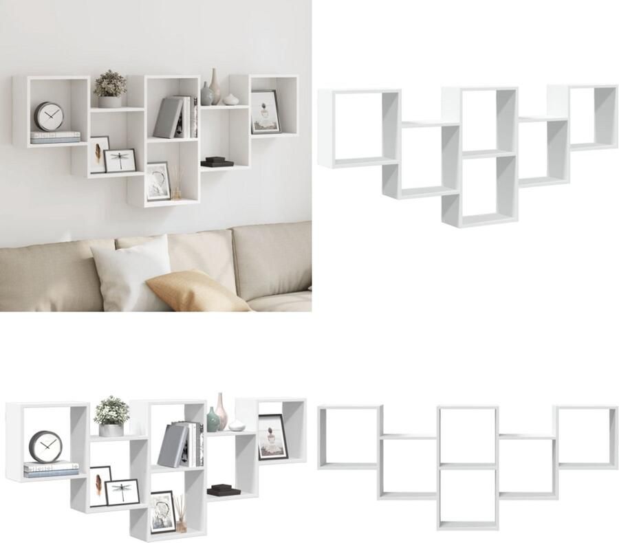 VidaXL Wandschap 159x18x66 cm bewerkt hout wit Wandschap Wandschappen Wandplank Wandrek