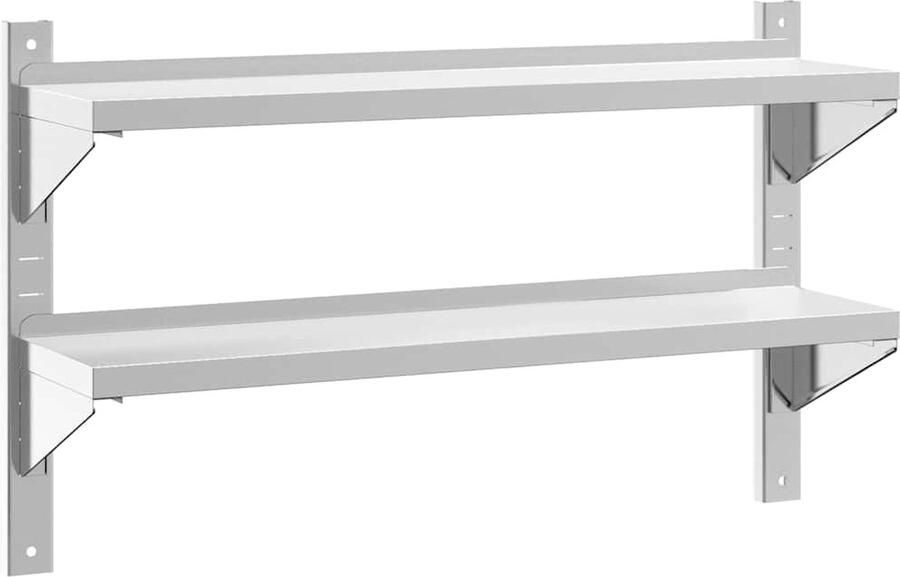 VidaXL Wandschap 2-laags 100x23 5 cm Zilver Zwevende Wandschap Roestvrijstal Wandkast Opbergruimte Multifunctionele Kast