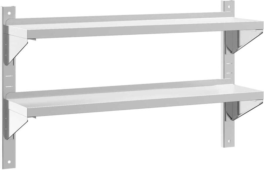 VidaXL Wandschap 2-laags 100x23 5x60 cm roestvrijstaal zilverkleurig Wandschap Wandschappen Wandplank Wandrek