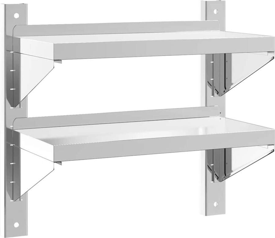 VidaXL Wandschap Wandschappen Wandplank Wandrek Wandschap 2-laags 50x23 5x48 cm roestvrijstaal zilverkleurig