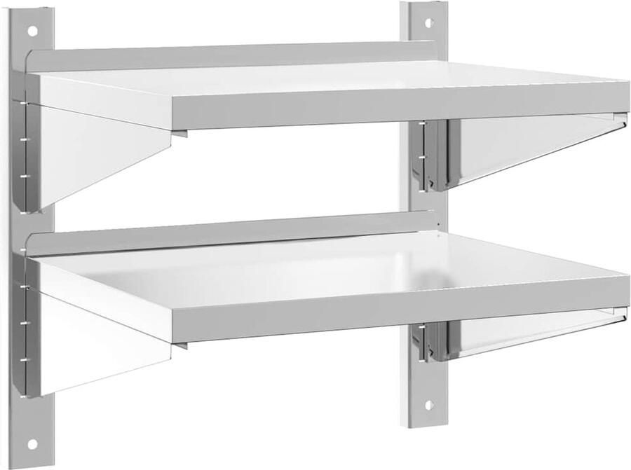 VidaXL Wandschap 2-laags 50x40x48 cm Roestvrijstaal Zwevend Wandschap Wandrek Roestvrijstalen Wandrek Opbergwand Ruime Opslag