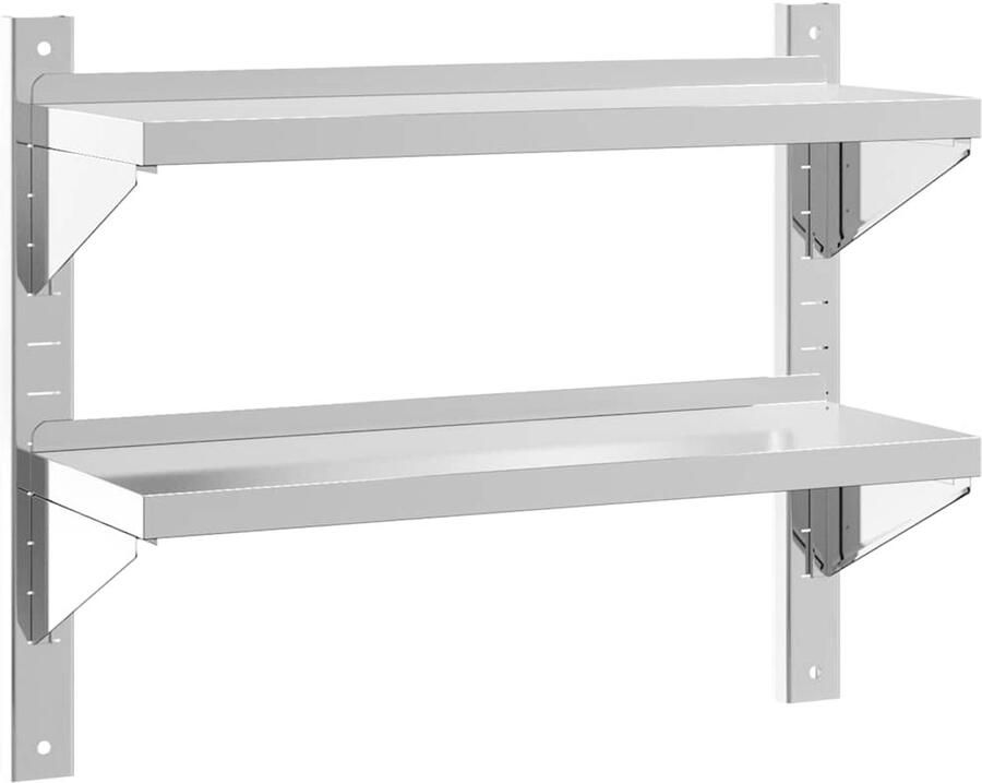 VidaXL Wandschap Wandschappen Wandplank Wandrek Wandschap 2-laags 75x23 5x60 cm roestvrijstaal zilverkleurig