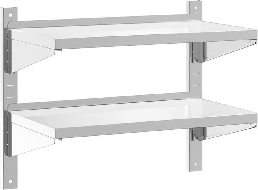 VidaXL Wandschap Wandschappen Wandplank Wandrek Wandschap 2-laags 75x40x60 cm roestvrijstaal zilverkleurig
