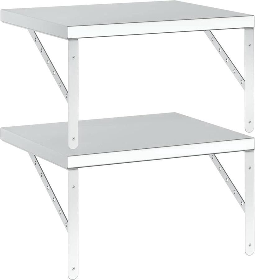 VidaXL Wandschap 2 stuks 50x40 cm RVS Zilverkleurig Zwevende Wanden Wandplanken Roestvrijstalen Wanddecoratie Multifunctionele Wandoplossing Opslagwand