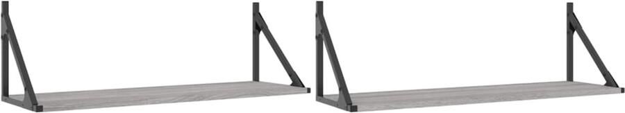 VidaXL Wandschap 2 stuks 80x25x25 5 cm Grijs Eiken Wanddecoratie Wandplankje Houten Wandrek Grijze Wandkast Sonomane Meubels