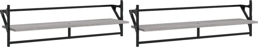 VidaXL Wandschap 2 stuks Grijs Sonoma Eiken 100x25x30 cm Wanddecoratie Woonaccessoires Houten Wandplanken Grijze Meubels Badkamer Accessoires