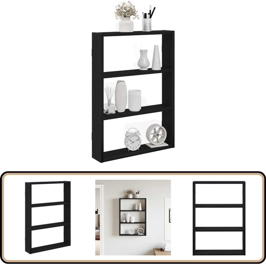 VidaXL Wandschap 43x9x60 cm Bewerkt hout Zwart Wandplanken Houten Wandplank Zwevende Plank Opbergplank Decoratieplank