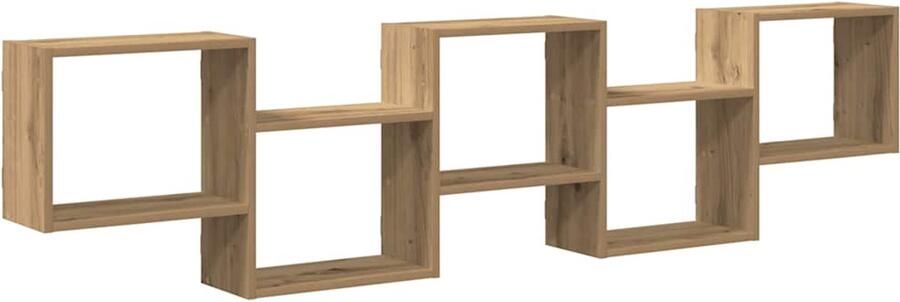 The Living Store Wandschap kubus 5 vakken bewerkt hout artisanaal eikenkleurig Wandplankje Houten Plank Opslagkast Woonaccessoires Kastdeur