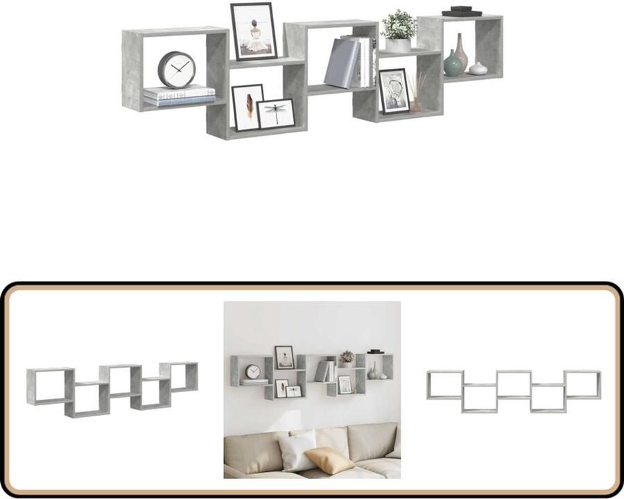 VidaXL Wandschap 5 Vakken Bewerkt Hout Betongrijs Wandkast Houten Kast Opslagkast Kasten Set Designkast