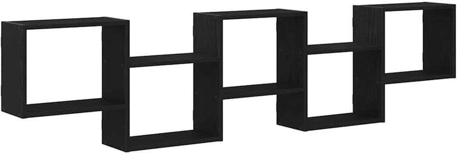 VidaXL Wandschap 5 Vakken Bewerkt Hout Zwart Wandkast Wandenrek Opslagruimte Houten Kast Designkast