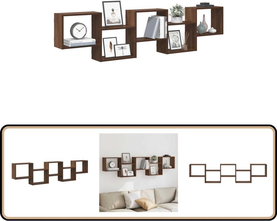 VidaXL Wandschap 5 Vakken Bruin Eikenkleur Hout Wandplankje Houten Plank Opslagoplossing Kastje Woonaccessoires