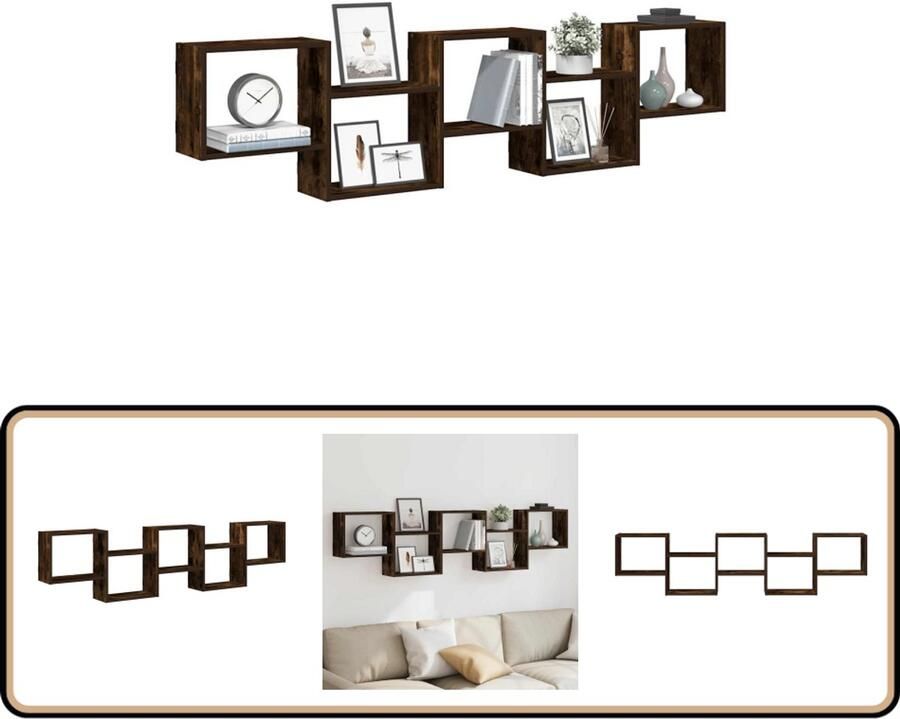 VidaXL Wandschap 5 Vakken Gerookt Eiken Wandkast Houten Kast Opslagoplossing Woonaccessoires Decoratie Plank