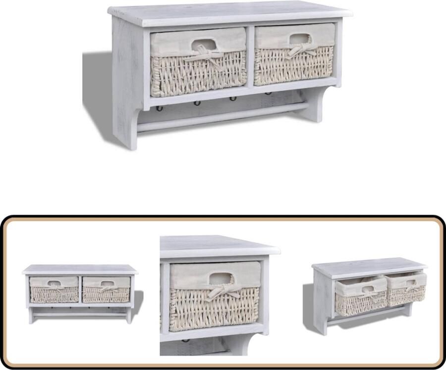 VidaXL Wandschap 60 cm Hout Inclusief Haken en Manden Wandplankje Wanddecoratie Bergruimte Opbergoplossing Kastje