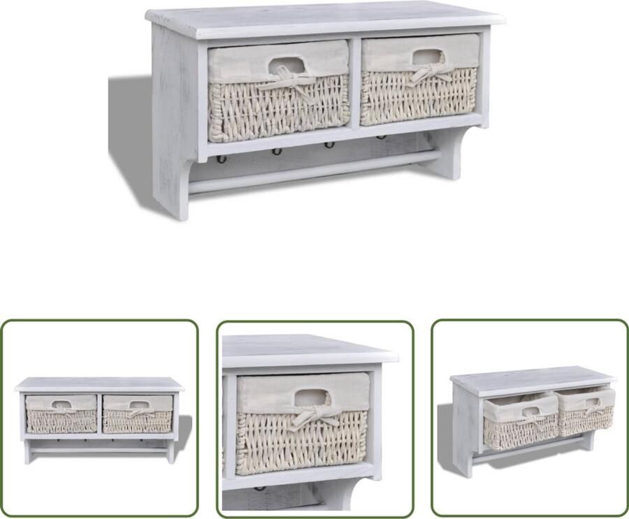 VidaXL Wandschap 60 cm Hout Inclusief Haken en Manden Wandplankje Wanddecoratie Bergruimte Opbergoplossing Kastje - Foto 2