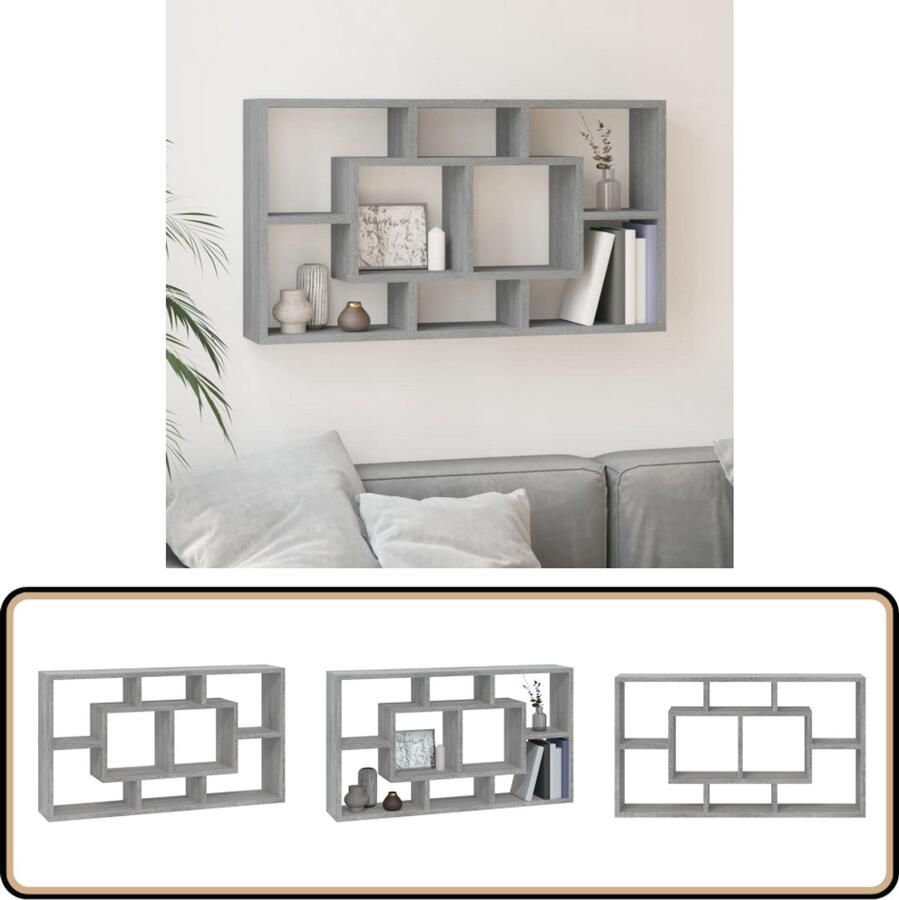 VidaXL Wandschap 8 vakken Grijs Sonoma Eiken Muurkast Wandplank Opbergkast Houten Kast Grijze Kast