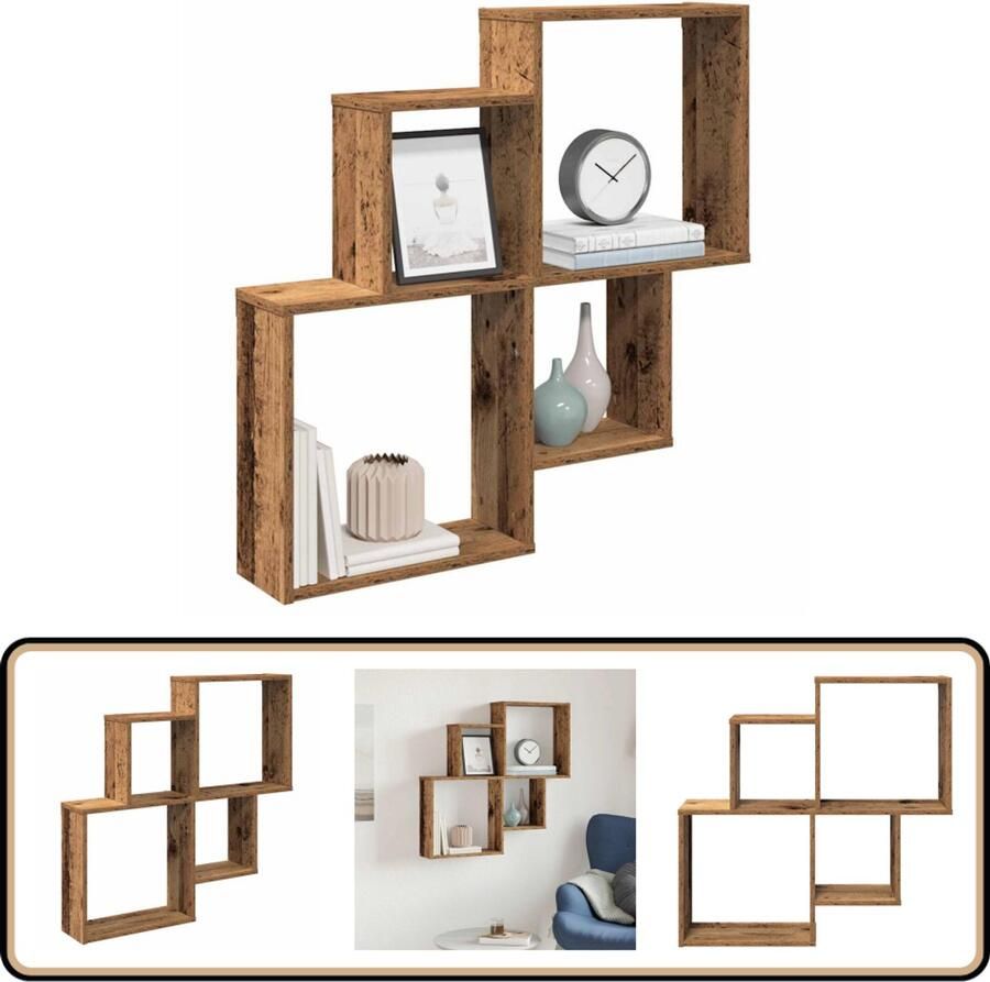 VidaXL Wandschap 80x15x78 5 cm Oud Houtkleurig Wandplank Houten Plank Opbergplank Zwevende Plank Decoratie