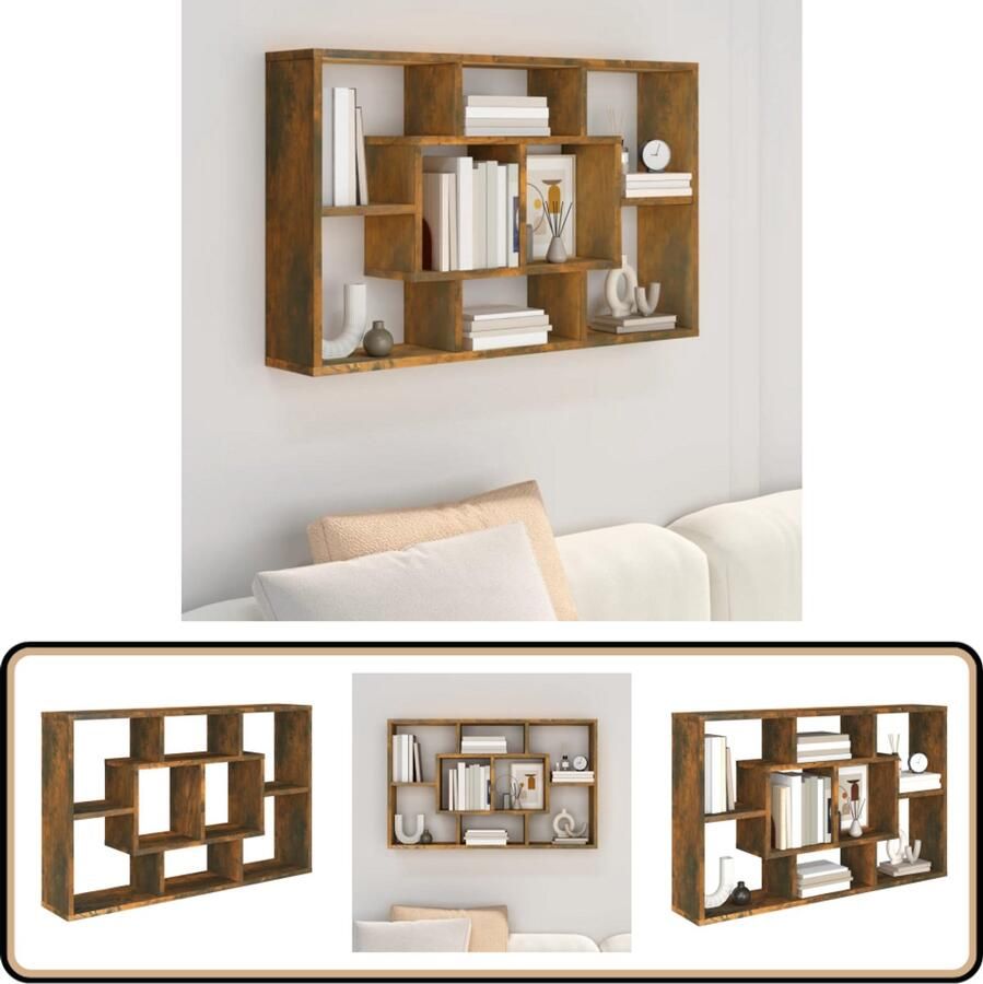 VidaXL Wandschap 85x16x52 5 cm Gerookt Eiken Wandplankje Houten Plank Bergruimte Opslagoplossing Woonaccessoires