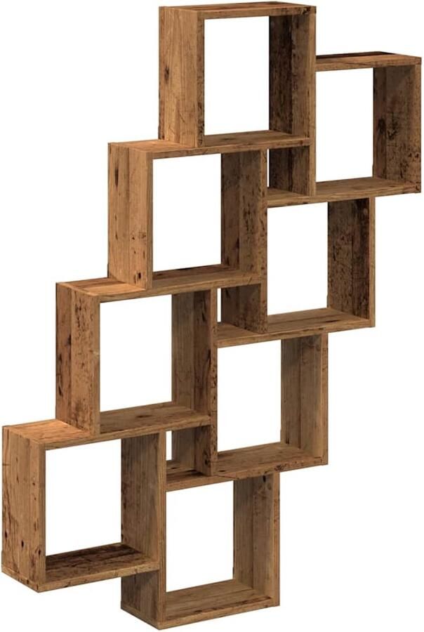 VidaXL Wandschap kubus 90x15x119 5 cm bewerkt hout oud houtkleurig Wandkast Houten Kast Opslagoplossing Woonaccessoires Interieurdecoratie