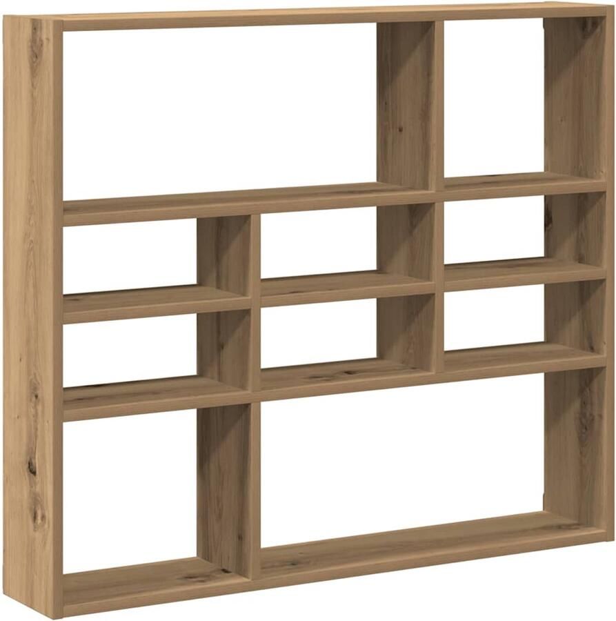 The Living Store Wandschap 90x16x78 cm bewerkt hout artisanaal eikenkleurig Wandplankje Houten Plank Opbergplank Woonaccessoires Interieurdecoratie