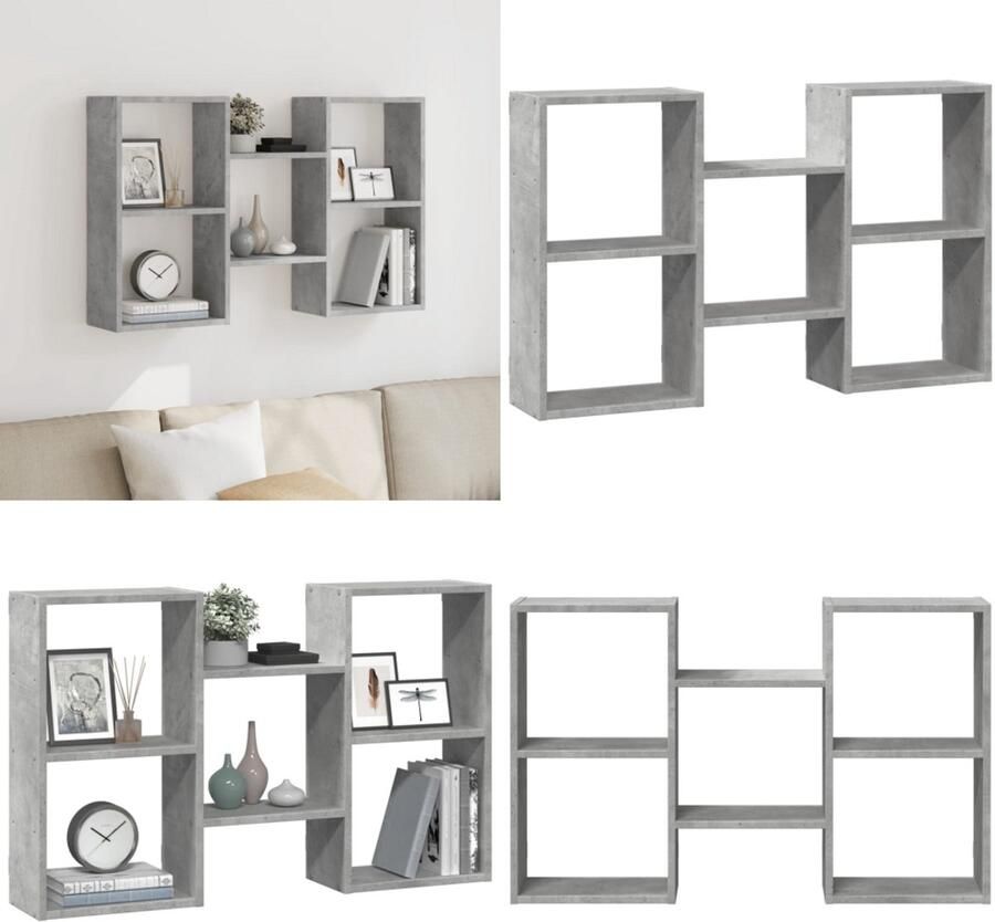 VidaXL Wandschap 96x18x60 cm bewerkt hout betongrijs Wandschap Wandschappen Wandplank Wandrek