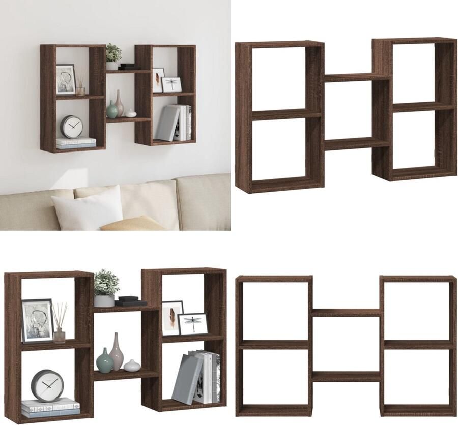 VidaXL Wandschap 96x18x60 cm bewerkt hout bruin eikenkleurig Wandschap Wandschappen Wandplank Wandrek