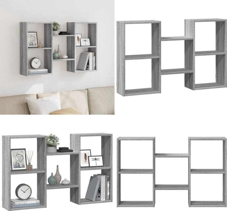 VidaXL Wandschap 96x18x60 cm bewerkt hout grijs sonoma eikenkleurig Wandschap Wandschappen Wandplank Wandrek