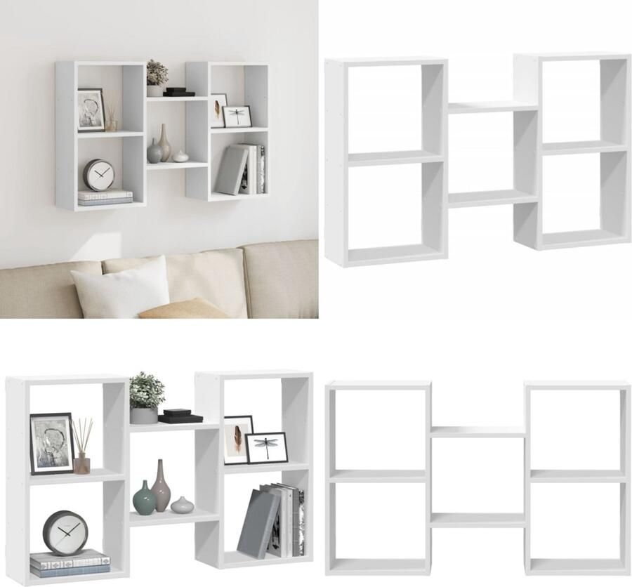 VidaXL Wandschap 96x18x60 cm bewerkt hout wit Wandschap Wandschappen Wandplank Wandrek