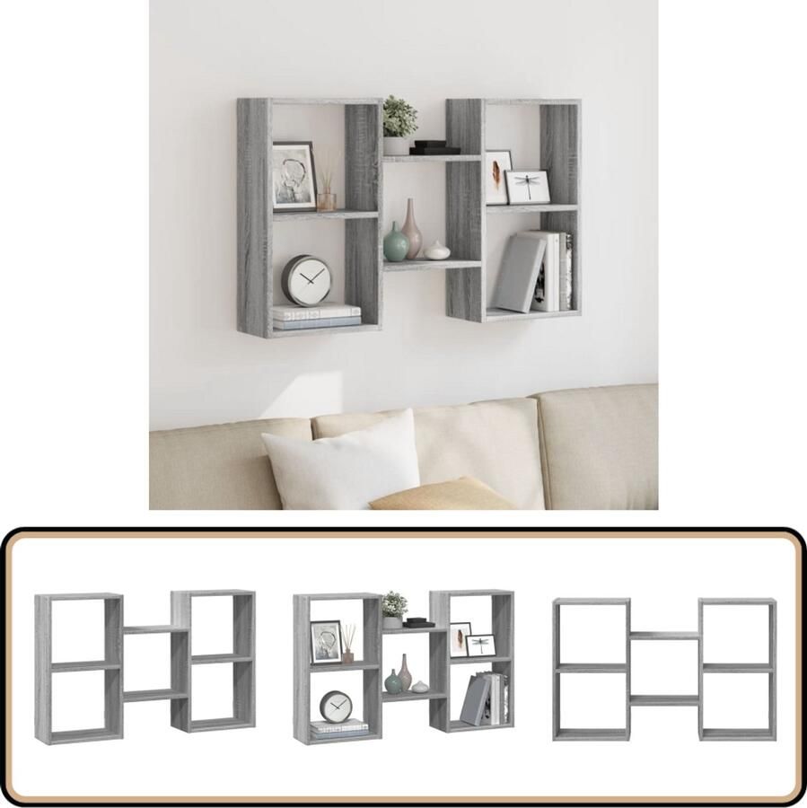 VidaXL Wandschap 96x18x60 cm Grijs Sonoma Eiken Wandplank Houten Plank Opbergplanken Zwevend Rek Interieurdecoratie