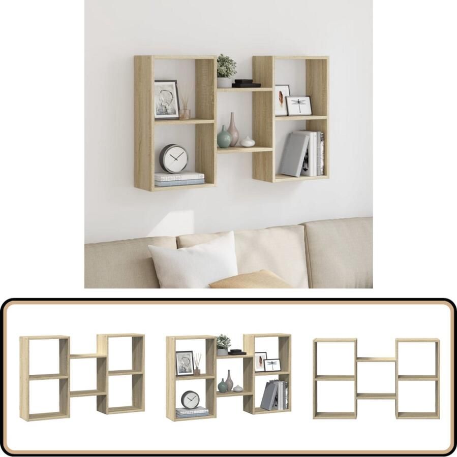 VidaXL Wandschap 96x18x60 cm Sonoma eikenhout Wandplanken Houten Plank Opbergruimte Woondecoratie Salontafel