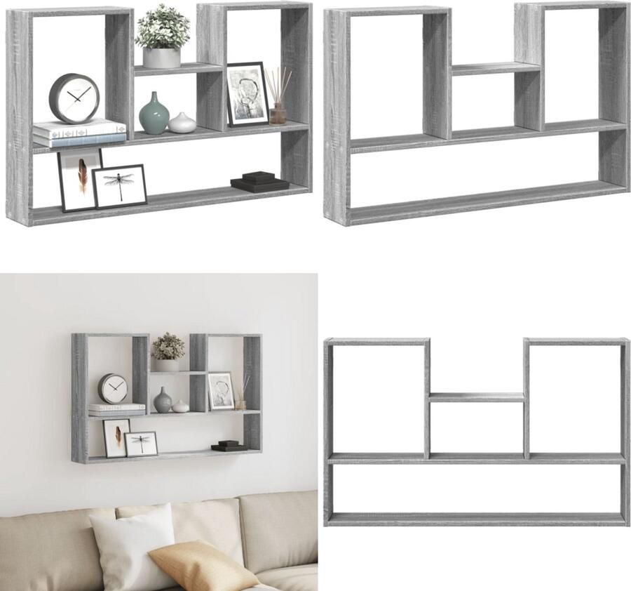 VidaXL Wandschap 99x15x60 cm bewerkt hout grijs sonoma eikenkleurig Wandschap Wandschappen Wandplank Wandrek
