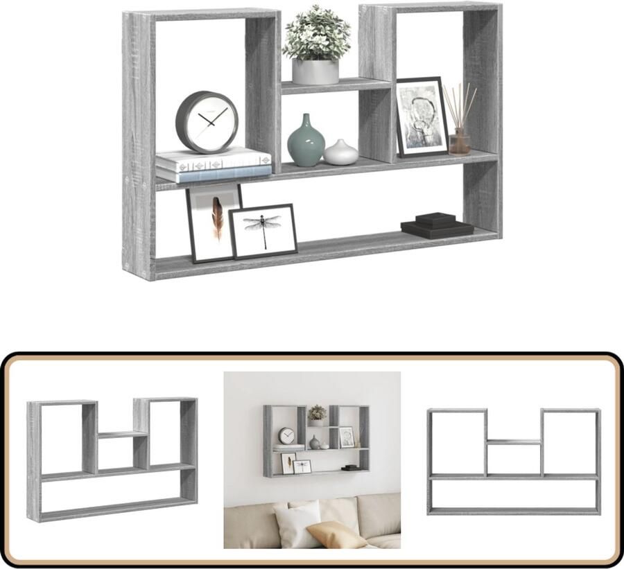 The Living Store Wandschap 99x15x60 cm bewerkt hout grijs sonoma eikenkleurig Wandplank Houten Plank Opbergplanken Zwevend Rek Badkamerkastje
