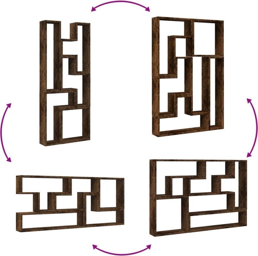 VidaXL Wandschap Bewerkt Hout Gerookt Eiken 96x12x64 cm Wanddecoratie Houten Wandplank Bergruimte Opbergkast Living Room Decor