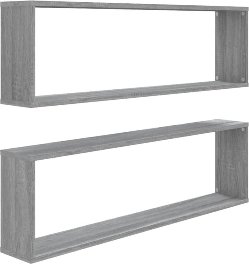 VidaXL Wandschap Grijs Sonoma 2 Stuks Wanddecoratie Houten Plank Wandplank Opslagoplossing Woondecoratie