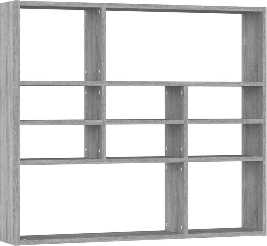 VidaXL Wandschap Grijs Sonoma Eiken 90x16x78 cm Wanddecoratie Wandplank Houten Wandrek Bergruimte Opslagmogelijkheden