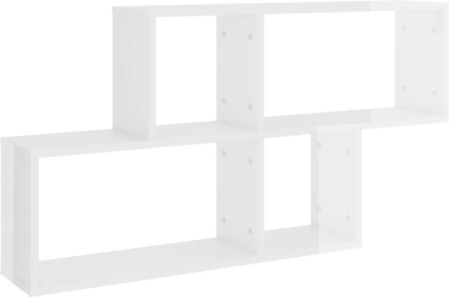 VidaXL Wandschap Hoogglans Wit 100x18x53 cm Kubuswandschap Wandplanken Kasten Opslagruimte Meubilair