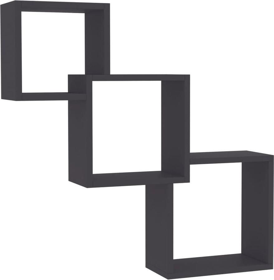 VidaXL Wandschap Kubus Grijs 68x15x68 cm Kubus Wandplanken Wanddecoratie Houten Wandrek Hangend Rek Opslagmogelijkheden