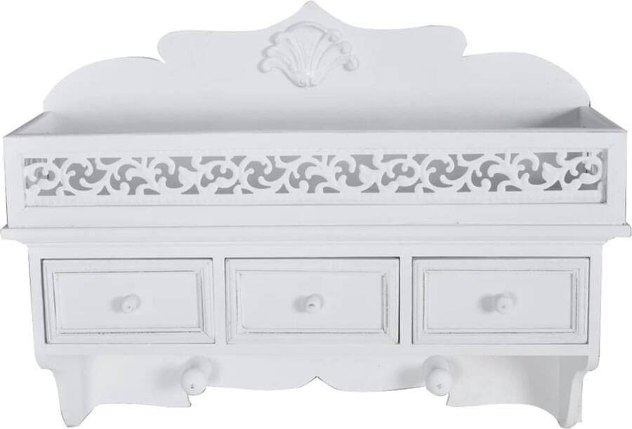 The Living Store Wandschap met 3 lades en 2 knoppen Brocante Kruidenrek Houten Kruidenrek Keukenrek Wandrek Opbergkastje