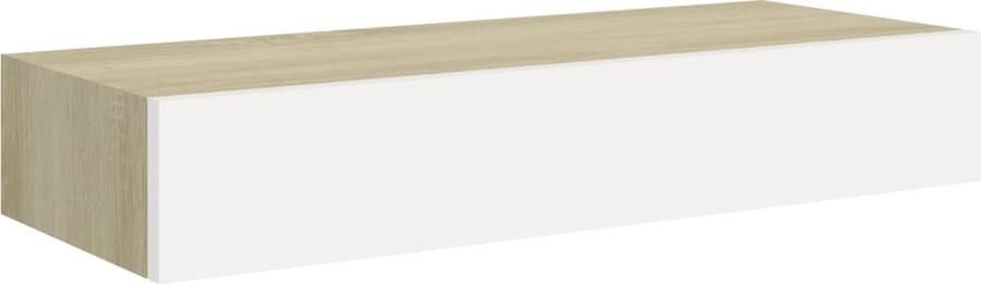 VidaXL Wandschap met lade 60 cm Eiken en Wit Zwevend Plank Wandplank Opbergkast Laden Kast Living Room Decor