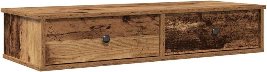The Living Store Wandschap met lades 100x37 5x19 cm bewerkt hout oud houtkleurig Wandplankje Opbergkasten Houten Plank Vintage Meubels Badkamermeubilair