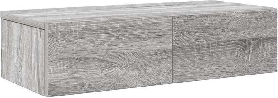 The Living Store Wandschap met lades 60x26 5x15 cm bewerkt hout grijs sonoma Wandplankje Opberglade Houten Plank Grijze Meubels Salontafel