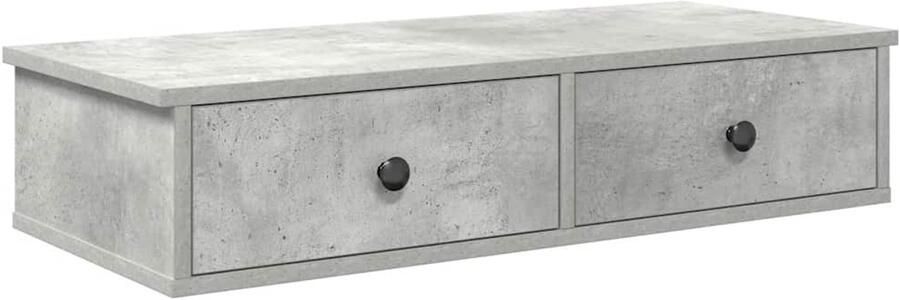 The Living Store Wandschap met lades 80x31x17 cm bewerkt hout betongrijs Wandplankje Opbergkasten Houten Plank Bergruimte Tv Stand